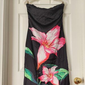 NWT Nova Luxe Black Floral Print Strapless Dress